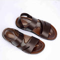 Men's Brown Synthetic Leather Sandals with Side Button Fastening