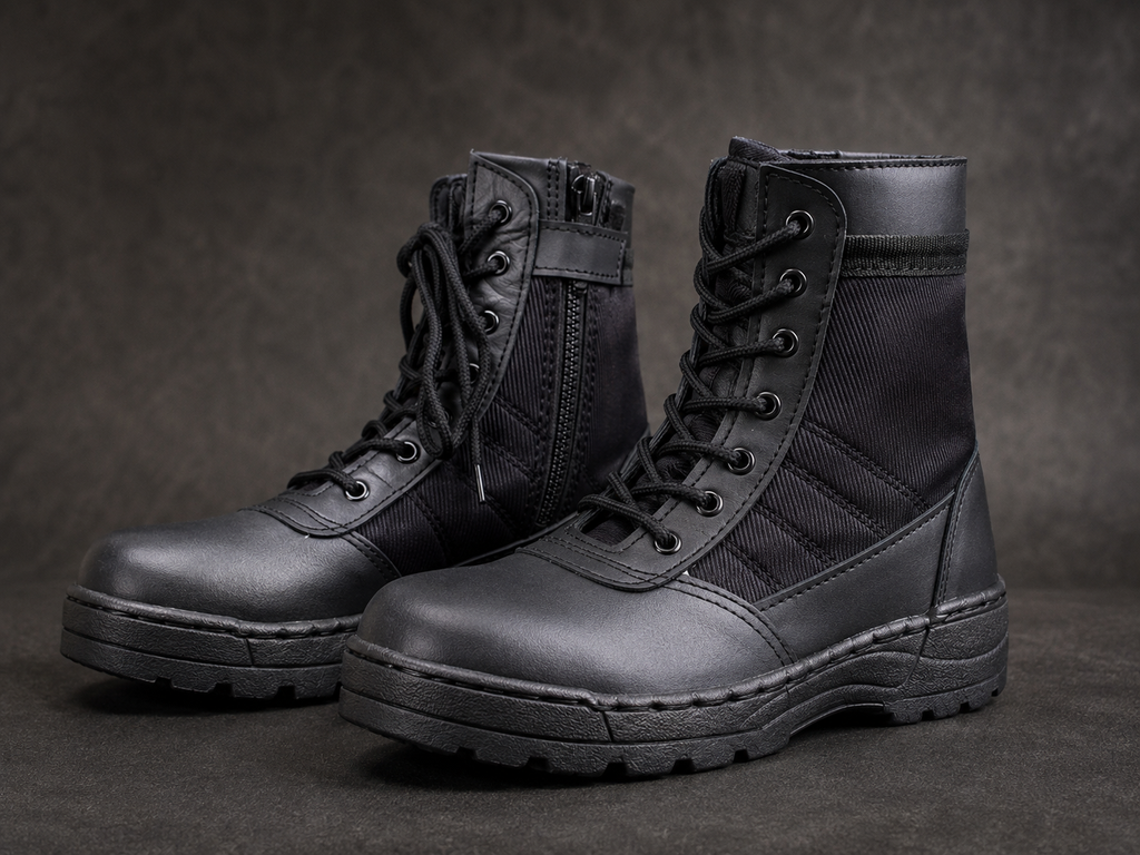 Men's Black Synthetic Leather Army Boots with Ankle Height & Durable Sole