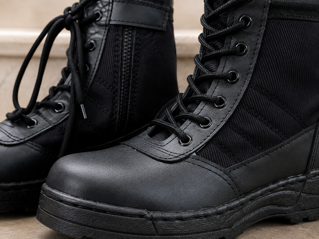 Men's Black Synthetic Leather Army Boots with Ankle Height & Durable Sole