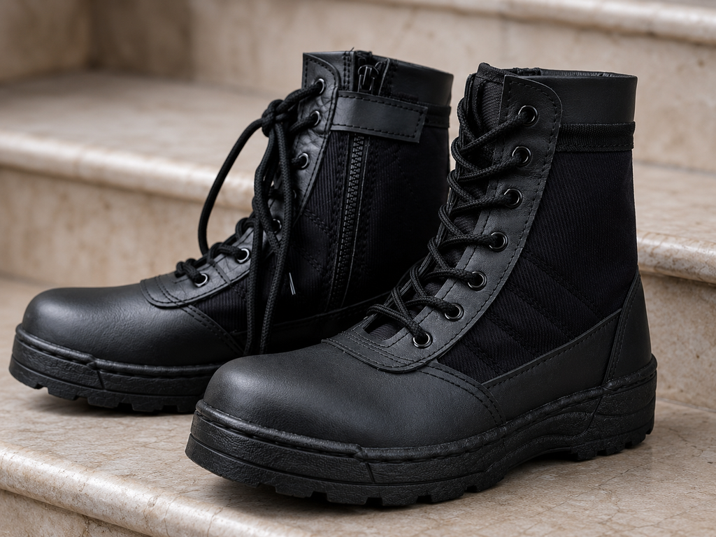 Men's Black Synthetic Leather Army Boots with Ankle Height & Durable Sole