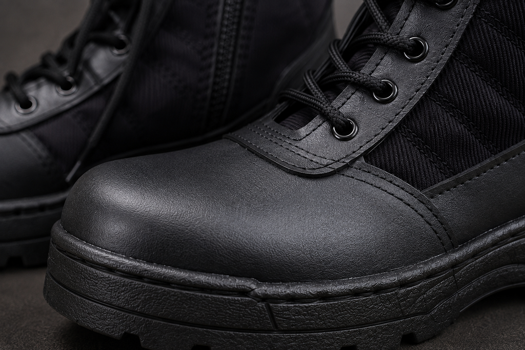 Men's Black Synthetic Leather Army Boots with Ankle Height & Durable Sole
