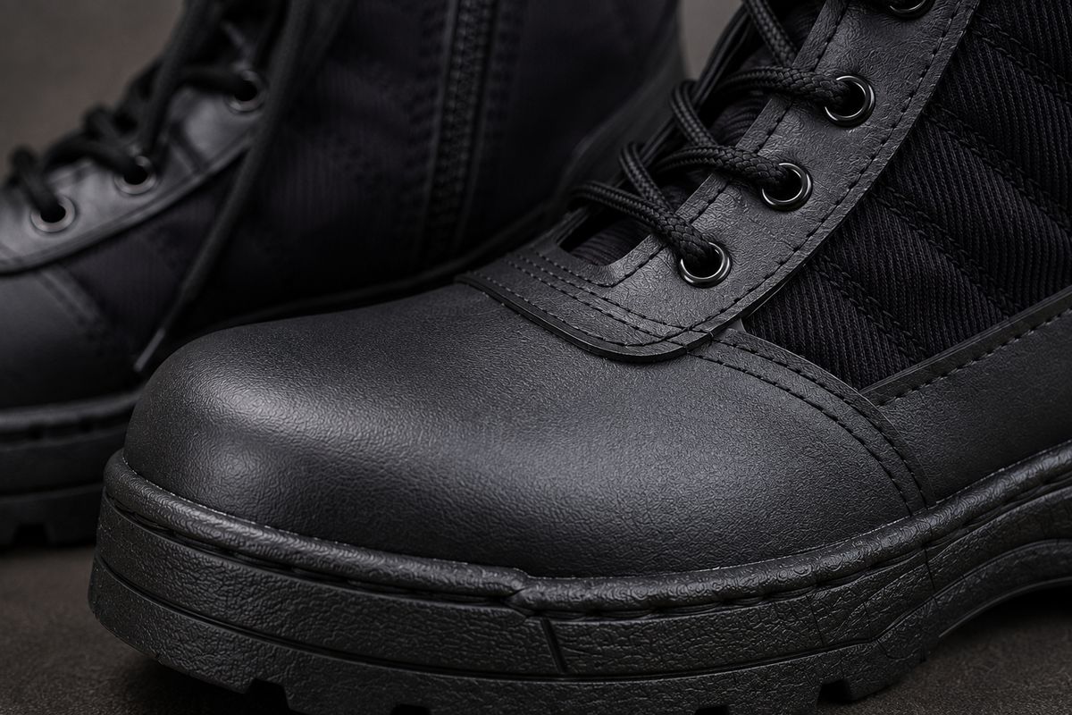 Men's Black Synthetic Leather Army Boots with Ankle Height & Durable Sole