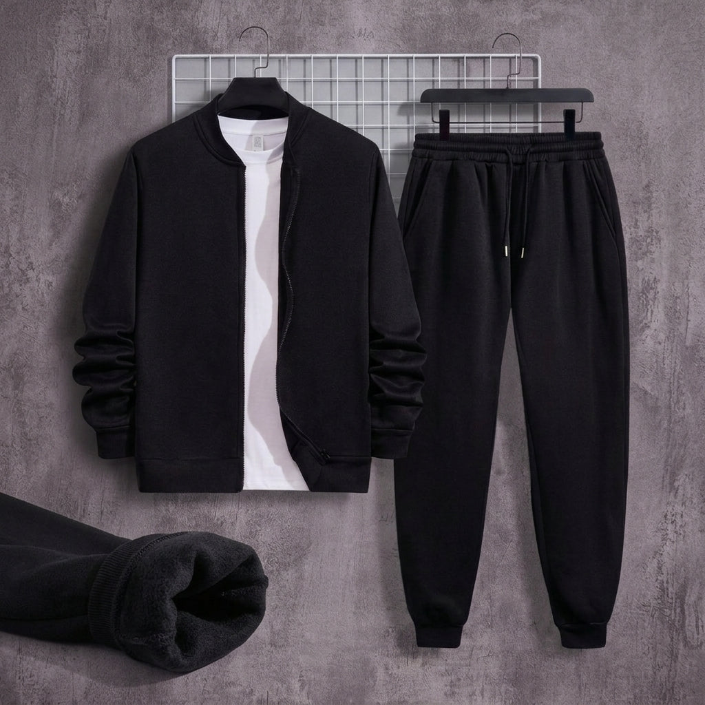 Men Fleece Zipper Track Suit Black XL to XXL Winter Warm