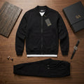 Men Fleece Zipper Track Suit Black XL to XXL Winter Warm