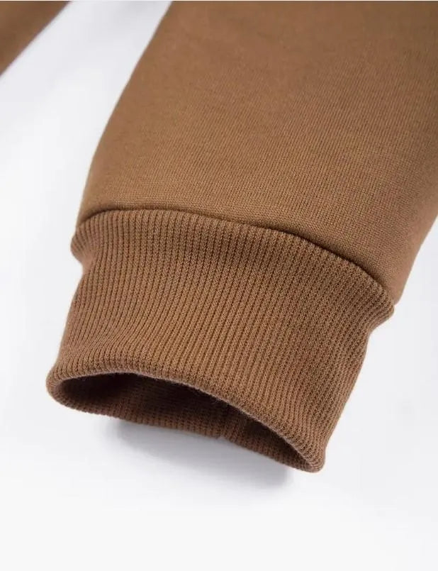 Men Fleece Zipper Track Suit Brown Cozy Warm