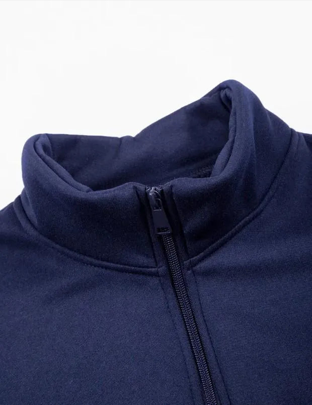 Men Fleece Track Suit Blue Zip-Up with Pockets