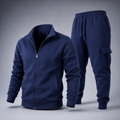 Men Fleece Track Suit Blue Zip-Up with Pockets