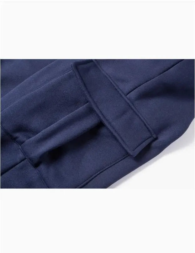 Men Fleece Track Suit Blue Zip-Up with Pockets