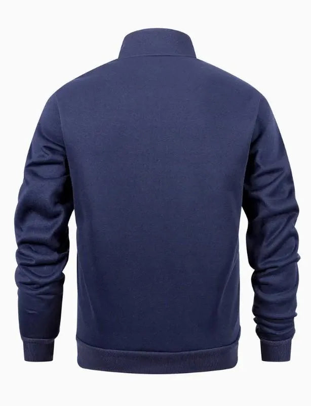 Men Fleece Track Suit Blue Zip-Up with Pockets